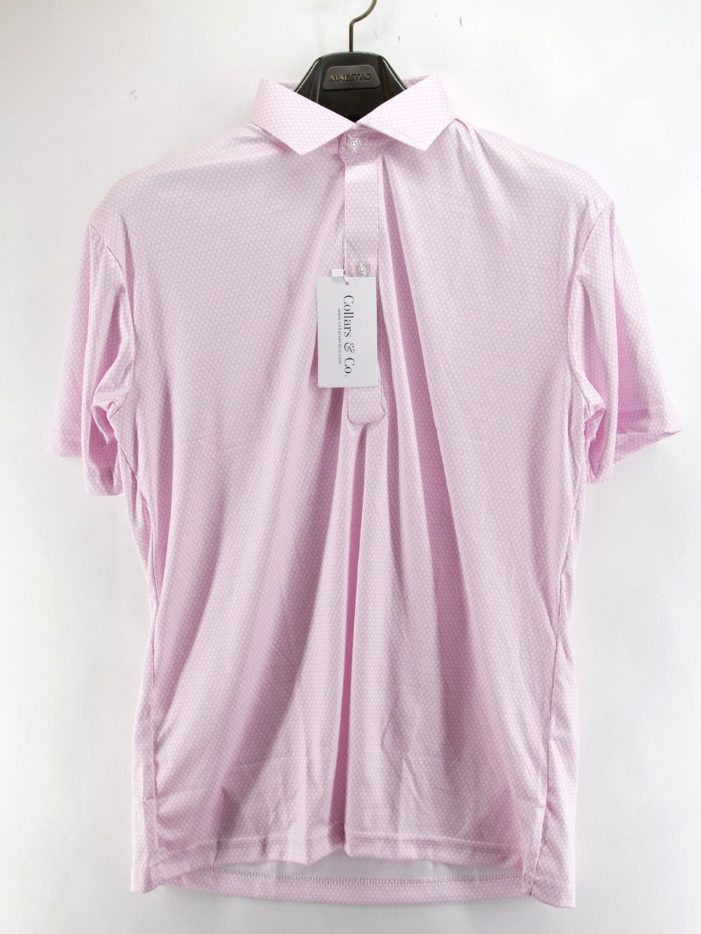 Collars and Co Mens Medium Shirt Dress Collar Golf Polo Pink Red Geometric
